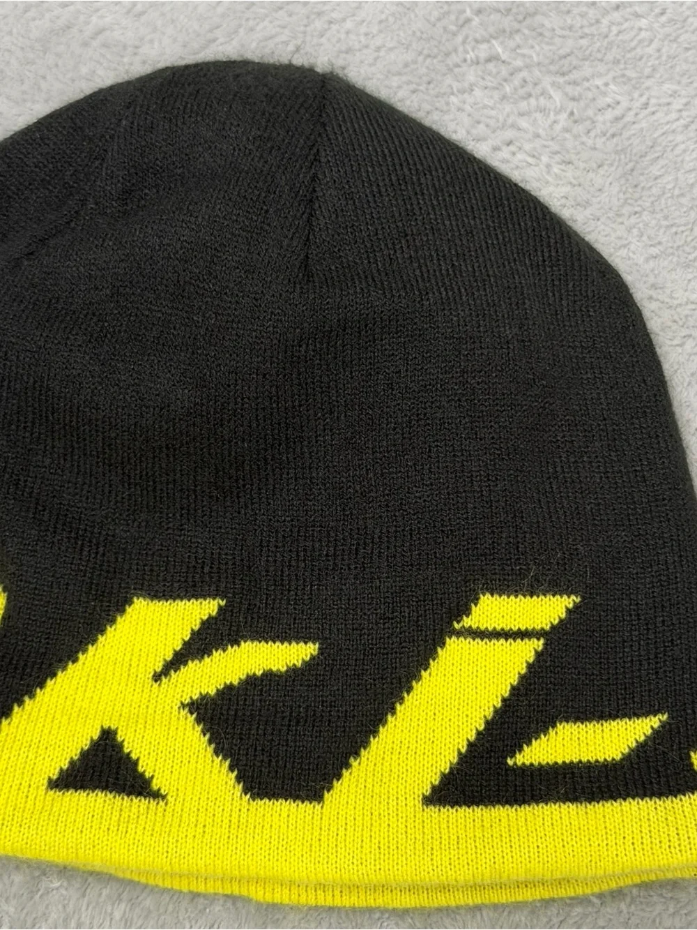 Ski-Doo Reversible Beanie Hat Black Yellow Snowmobile Knit Logo Winter Cap